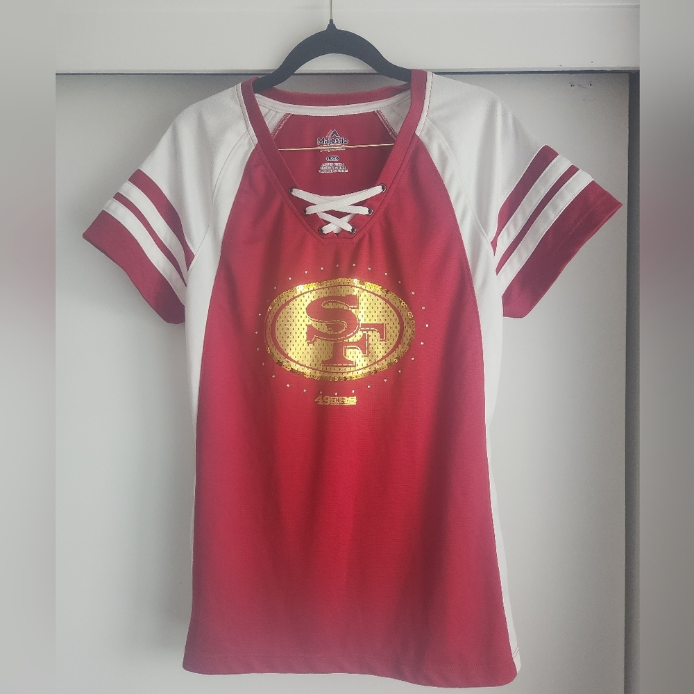 Majestic San Francisco 49ers Red and White Lace-Up Sports Jersey Large